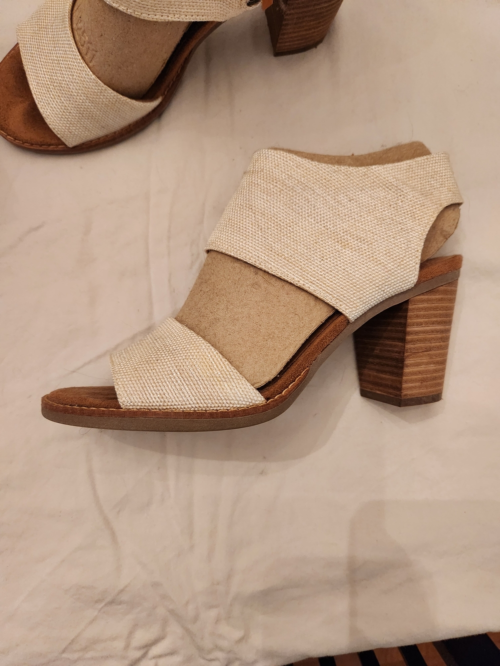 Toms Cream Textile Block Heel Sandal